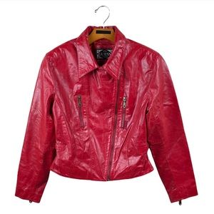 VTG 90’s Authentic Guess Red Leather Biker Motorcycle Jacket Women’s Size Medium
